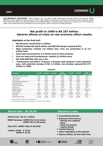 Thumbnail Usiminas Quarterly Report 2009-q2