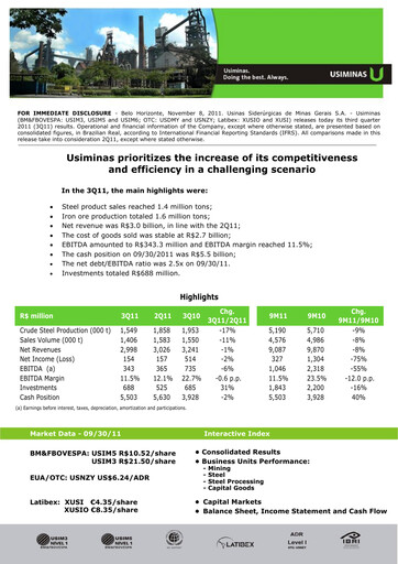 Thumbnail Usiminas Quarterly Report 2011-q3