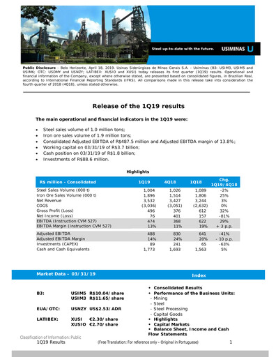Thumbnail Usiminas Quarterly Report 2019-q1