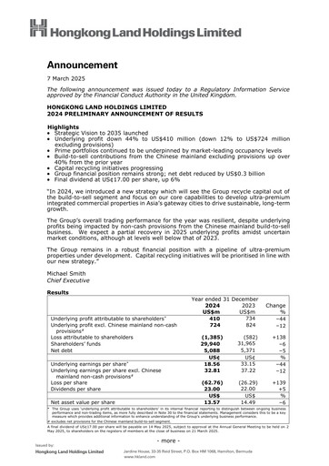 Thumbnail Hongkong Land
 Financial Report 2024
