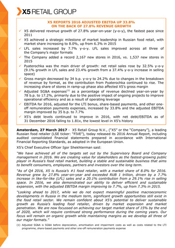 Thumbnail X5 Retail Group Financial Statement 2016