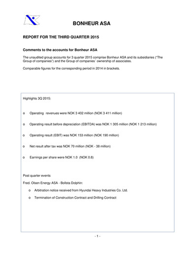 Thumbnail Bonheur ASA Quarterly Report 2015-q3