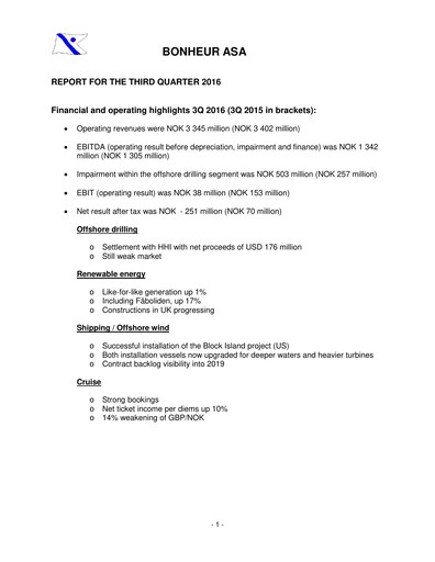 Thumbnail Bonheur ASA Quarterly Report 2016-q3
