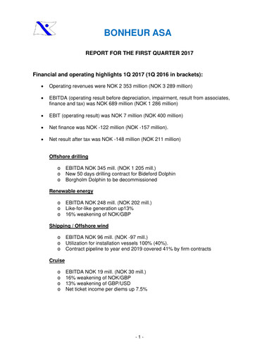 Thumbnail Bonheur ASA Quarterly Report 2017-q1