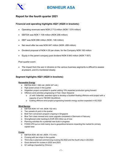 Thumbnail Bonheur ASA Quarterly Report 2021-q4