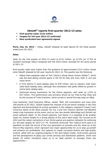 Thumbnail Ubisoft Quarterly Report 2012-q1