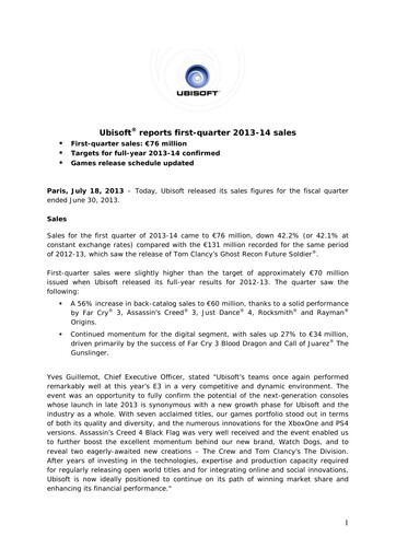 Thumbnail Ubisoft Quarterly Report 2013-q1