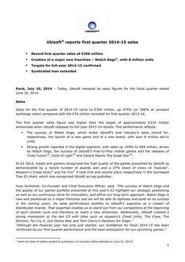 Thumbnail Ubisoft Quarterly Report 2014-q1