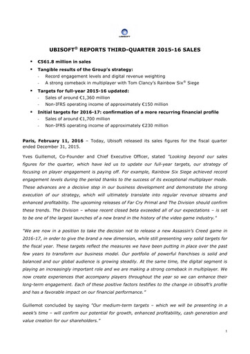 Thumbnail Ubisoft Quarterly Report 2015-q3