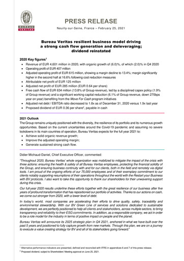 Vorschaubild Bureau Veritas Finanzbericht 2020