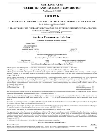 Thumbnail Aurinia Pharmaceuticals
 Annual Report 2023