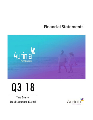 Thumbnail Aurinia Pharmaceuticals
 Quarterly Report 2018-q3
