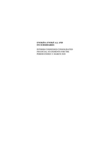 Thumbnail Enerjisa Enerji
 Financial Statement 2020-q1