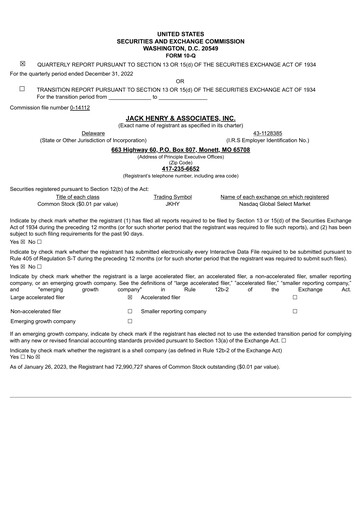 Thumbnail Jack Henry & Associates

 Quarterly Report 2023-q2