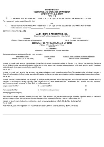 Thumbnail Jack Henry & Associates

 Quarterly Report 2024-q3