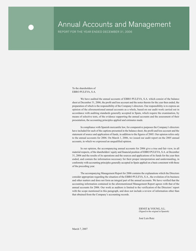 Miniature Ebro Foods
 Bilan financier 2006