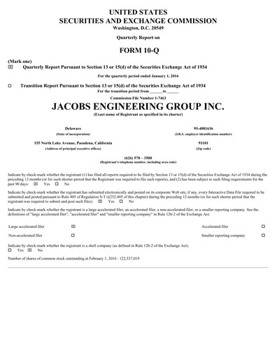Vorschaubild Jacobs Engineering Quartalsbericht 2016-q1