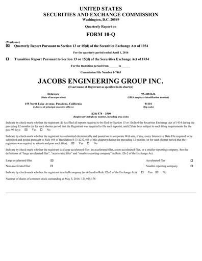 Vorschaubild Jacobs Engineering Quartalsbericht 2016-q2