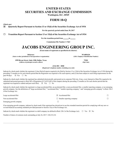 Vorschaubild Jacobs Engineering Quartalsbericht 2017-q3