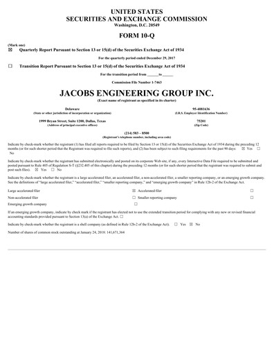Vorschaubild Jacobs Engineering Quartalsbericht 2018-q1
