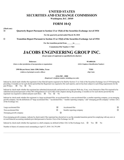 Vorschaubild Jacobs Engineering Quartalsbericht 2018-q2