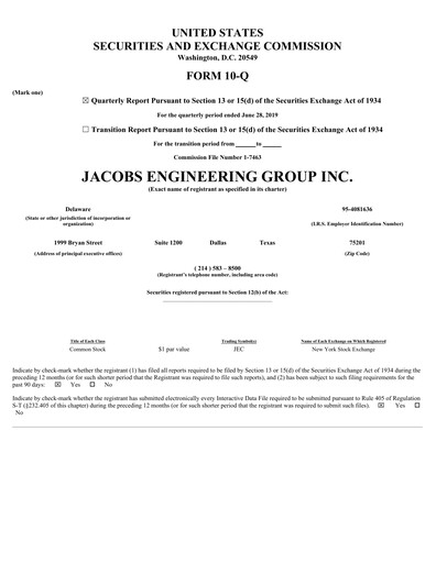 Vorschaubild Jacobs Engineering Quartalsbericht 2019-q3