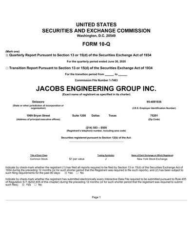 Vorschaubild Jacobs Engineering Quartalsbericht 2020-q3