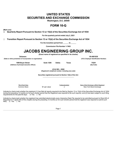 Vorschaubild Jacobs Engineering Quartalsbericht 2021-q3