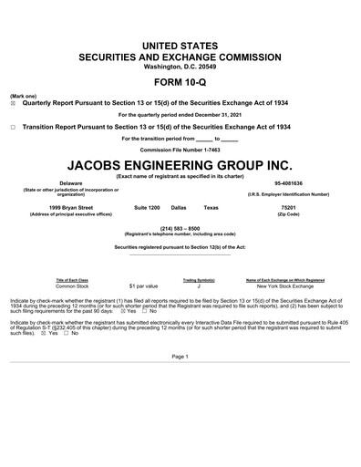 Vorschaubild Jacobs Engineering Quartalsbericht 2022-q1