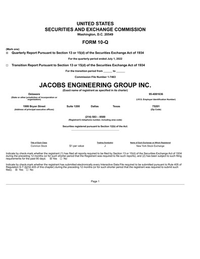 Vorschaubild Jacobs Engineering Quartalsbericht 2022-q3
