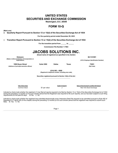 Vorschaubild Jacobs Engineering Quartalsbericht 2024-q1