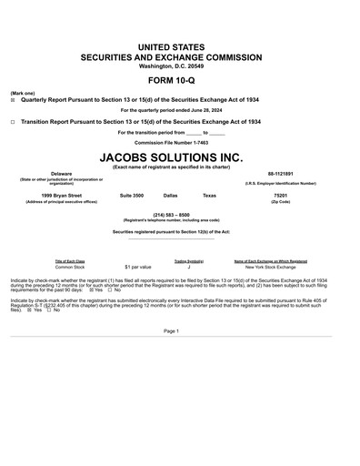 Vorschaubild Jacobs Engineering Quartalsbericht 2024-q3