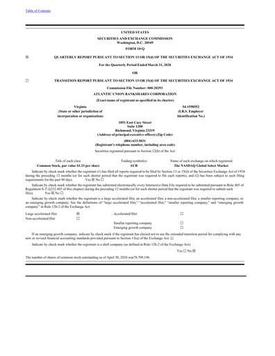 Miniature Atlantic Union Bankshares Rapport trimestriel 2020-q1