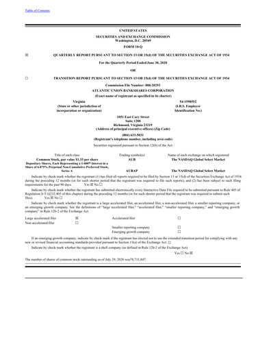 Miniature Atlantic Union Bankshares Rapport trimestriel 2020-q2