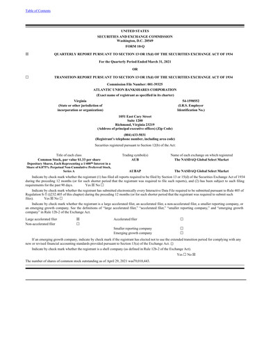 Miniature Atlantic Union Bankshares Rapport trimestriel 2021-q1