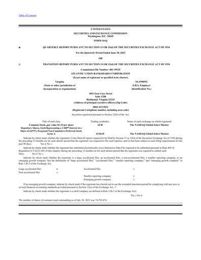 Miniature Atlantic Union Bankshares Rapport trimestriel 2022-q2
