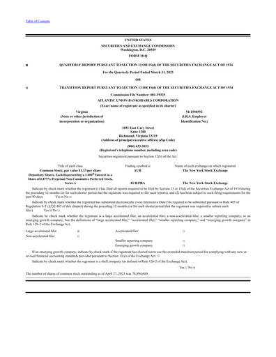 Miniature Atlantic Union Bankshares Rapport trimestriel 2023-q1