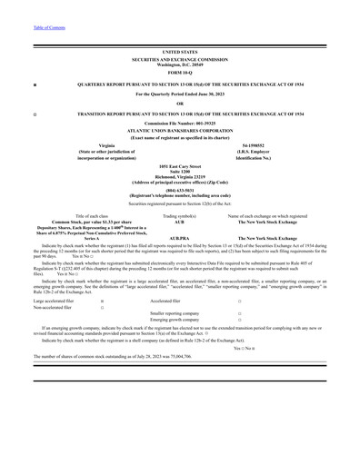 Miniature Atlantic Union Bankshares Rapport trimestriel 2023-q2