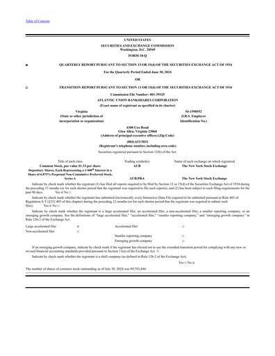 Miniature Atlantic Union Bankshares Rapport trimestriel 2024-q2