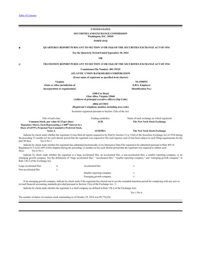 Miniature Atlantic Union Bankshares Rapport trimestriel 2024-q3