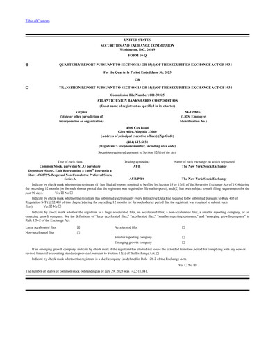 Miniature Atlantic Union Bankshares Rapport trimestriel 2025-q2