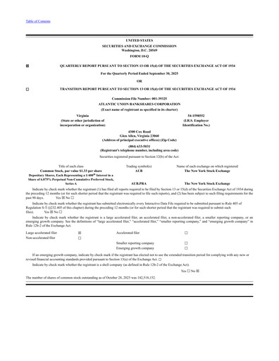 Miniature Atlantic Union Bankshares Rapport trimestriel 2025-q3