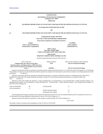 Miniature Atlantic Union Bankshares Rapport trimestriel 2026-q2