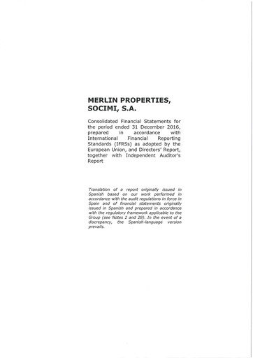 Miniature Merlin Properties
 Bilan financier 2016