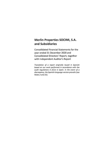 Miniature Merlin Properties
 Bilan financier 2020