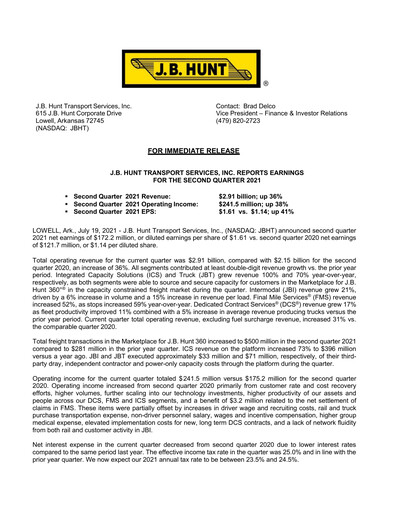 Vorschaubild J. B. Hunt
 Quartalsbericht 2021-q2