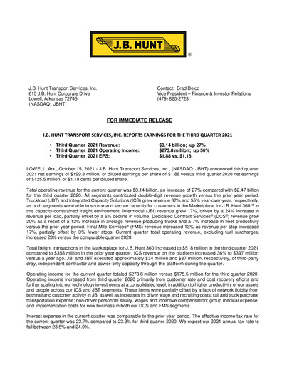 Vorschaubild J. B. Hunt
 Quartalsbericht 2021-q3