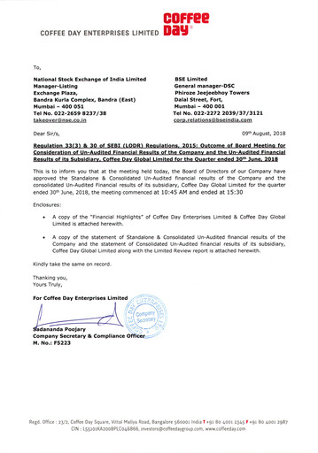 Thumbnail Coffee Day Enterprises Quarterly Report 2018-q1