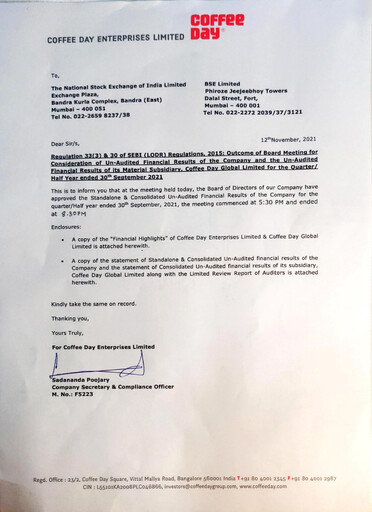 Thumbnail Coffee Day Enterprises Quarterly Report 2021-q2