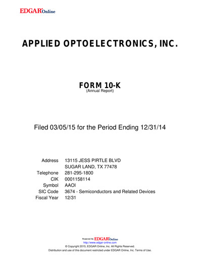 Vorschaubild Applied Optoelectronics Jahresbericht 2014